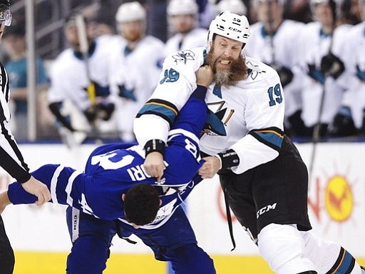 38 Year Old Joe Thornton Loses Part of His Beard in a Fight in the 1st Period